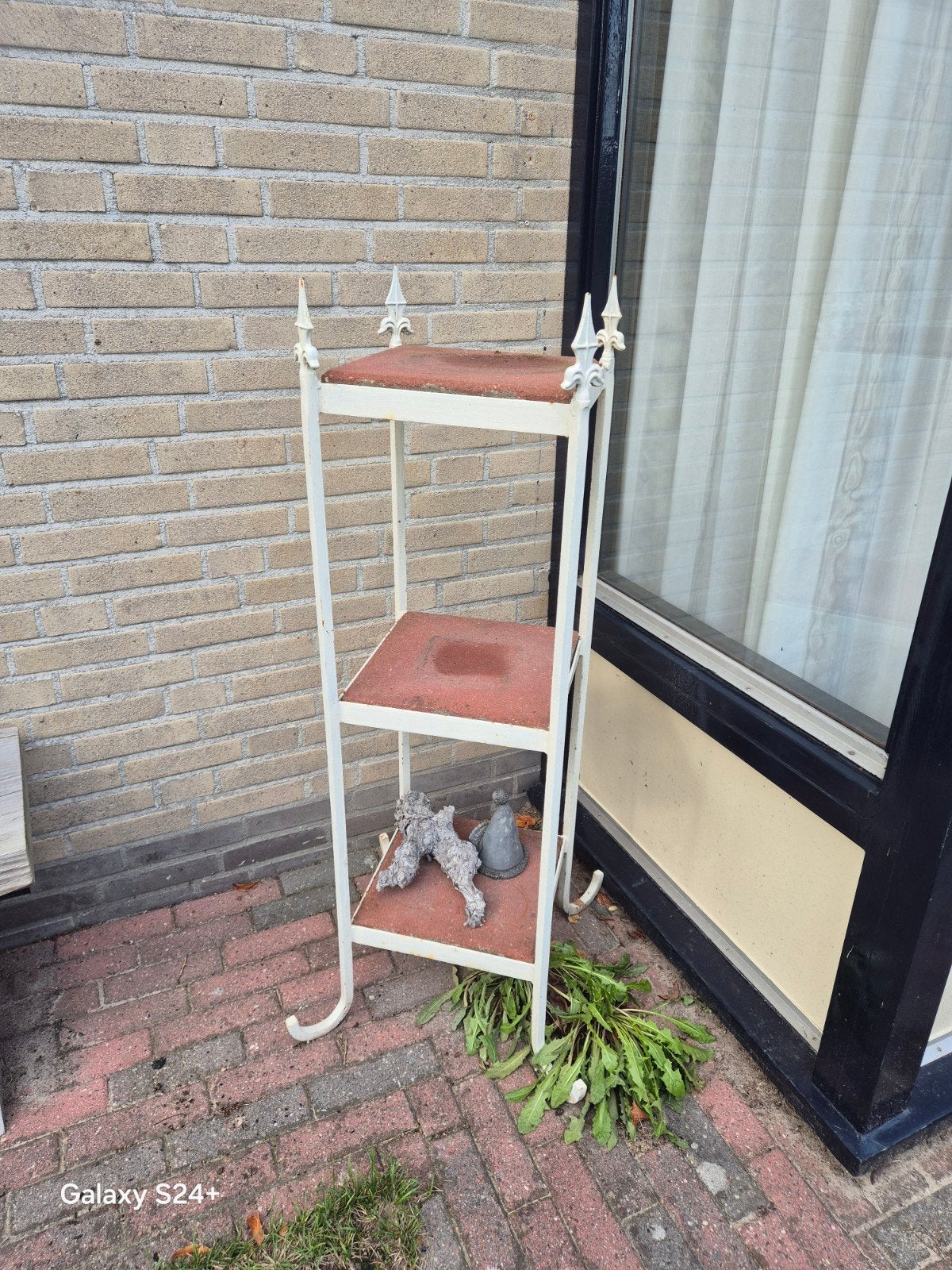 Vintage plantenrek met 3 etages en smeedijzeren details, Ophalen, Gebruikt
