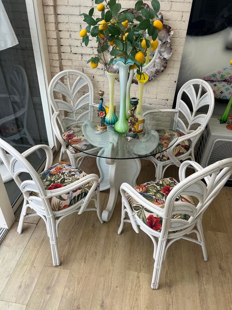 Vivai del Sud Vintage Rotan manou bamboe set, Huis en Inrichting, Stoelen, Gebruikt, Eén, Riet of Rotan, Wit, Ophalen