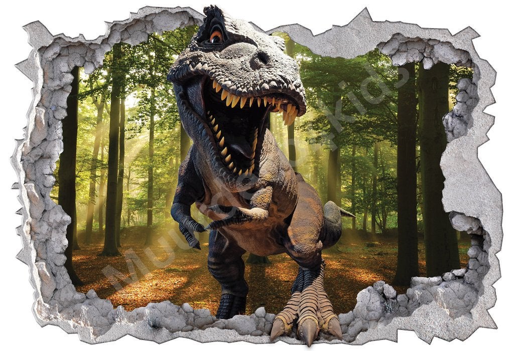Dinosaurus poster behang T-Rex met 3D-effect *Muurdeco4kids, Verzenden, Nieuw