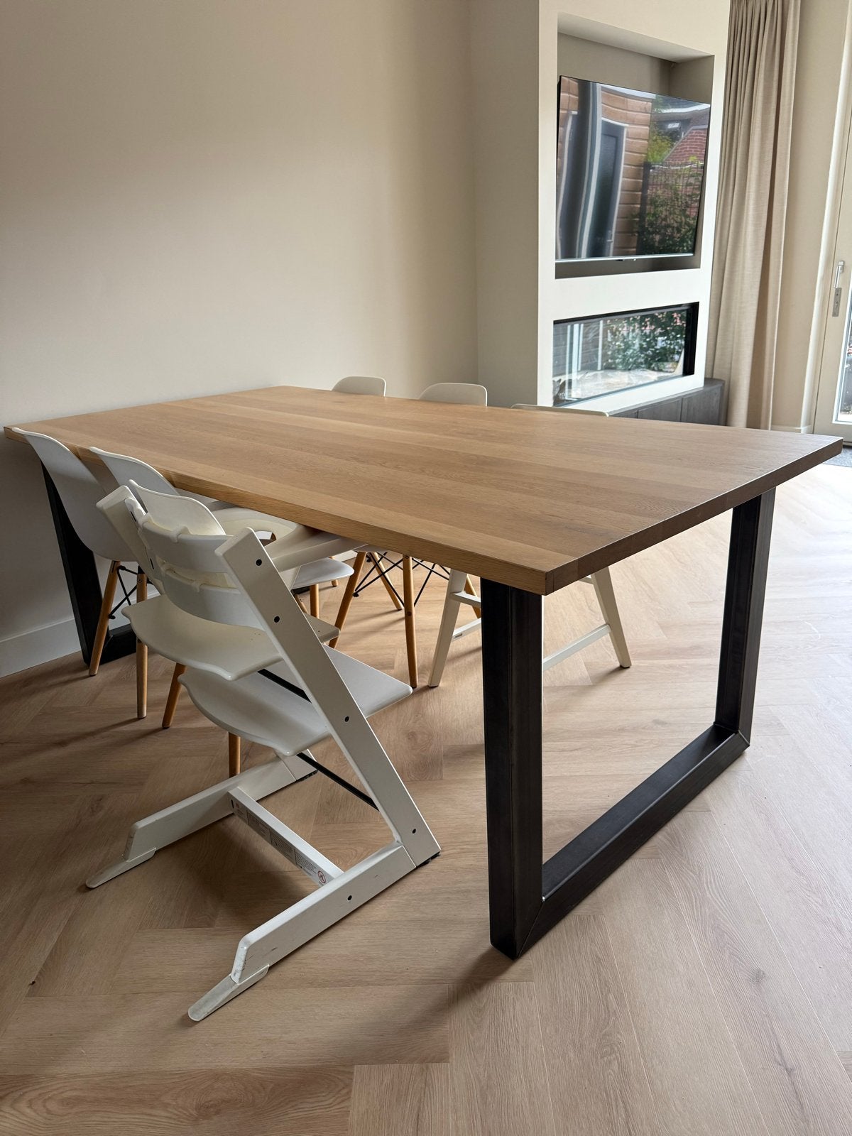 Mooie eettafel met U-poot, Ophalen, Gebruikt, 100 tot 150 cm, Eikenhout