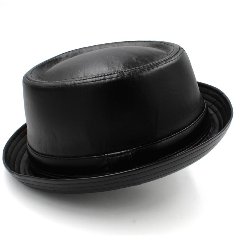 Zwarte leren pork pie hoed / heren dames jazz bowler, Kleding | Heren, Hoeden en Petten, Nieuw, Hoed, Verzenden