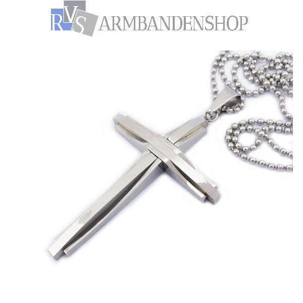 rvs kruishanger kruisje met ketting van edelstaal zilver RVS, Overige materialen, Verzenden, Nieuw, Kruis of Symbool