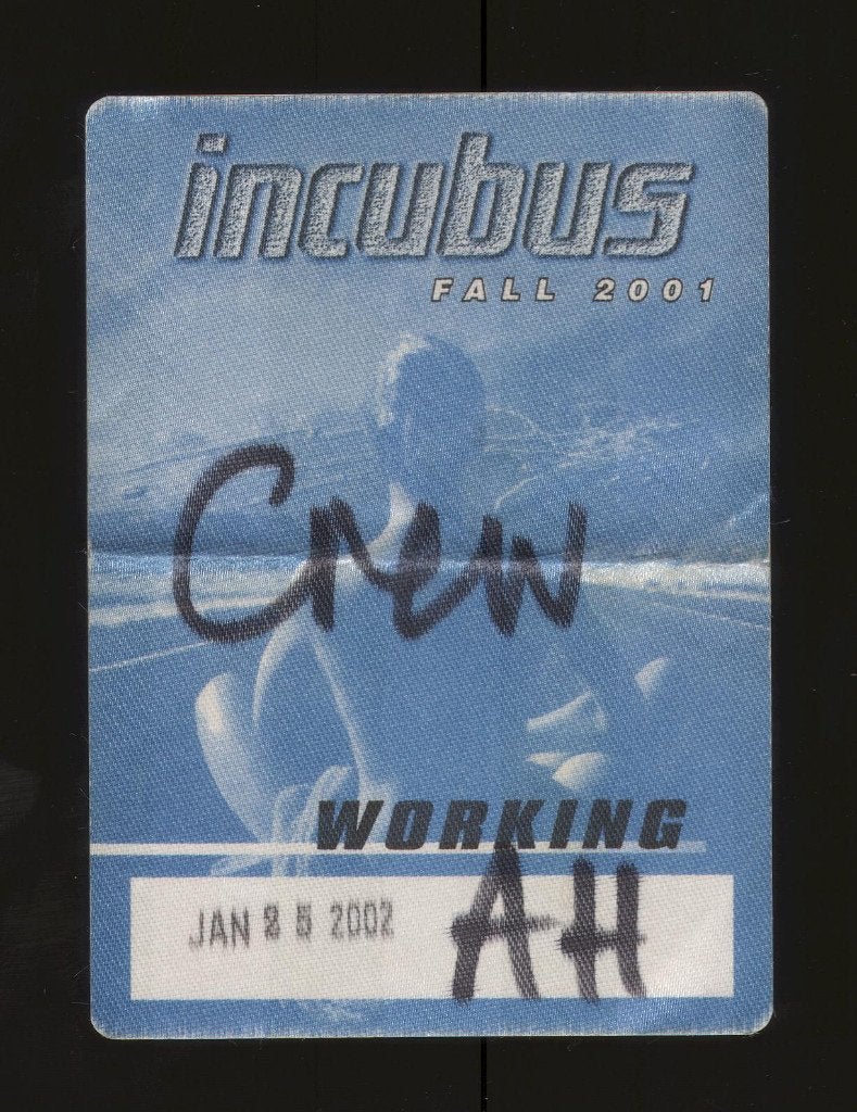 Incubus BACKSTAGE PASS Amsterdam 25 januari 2002 Origineel !, Gebruikt, Verzenden, NvT, Foto of Kaart