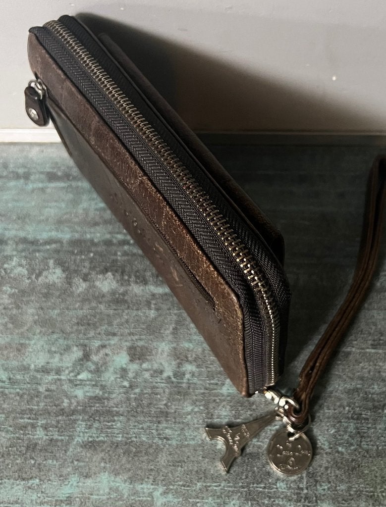By LouLou. Leren croco portemonnee., Ophalen of Verzenden, Zo goed als nieuw, Bruin, Leer