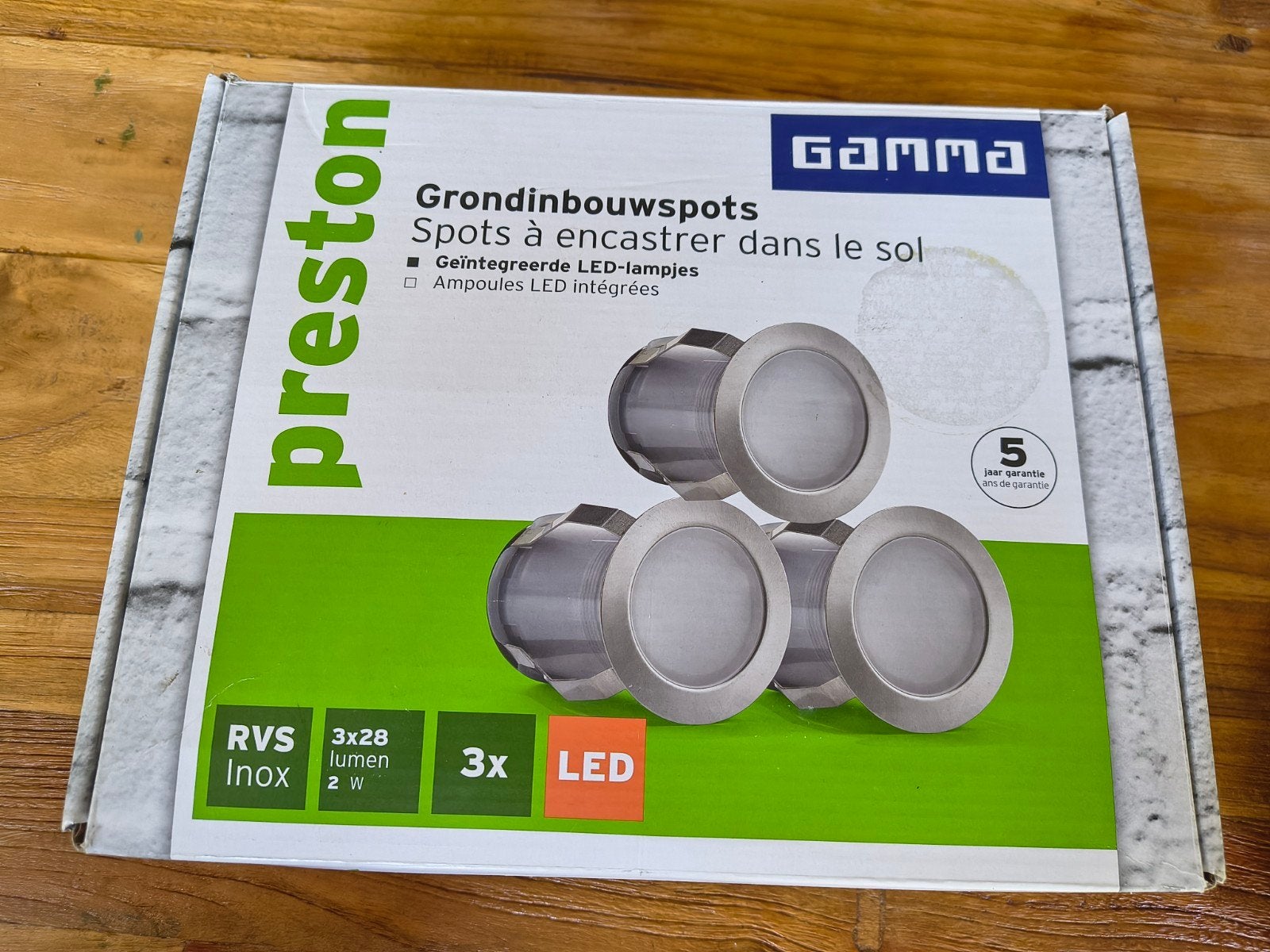 Set van 3 nieuwe Preston grond-inbouwspots (RVS, LED), Minder dan 50 watt, Nieuw, Ophalen of Verzenden, Netvoeding
