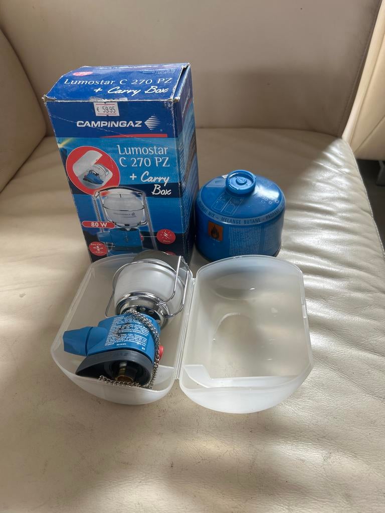 Campingaz Lumostar C 270 PZ + Carry Box - Gaslamp, Ophalen of Verzenden, Zo goed als nieuw, Batterij