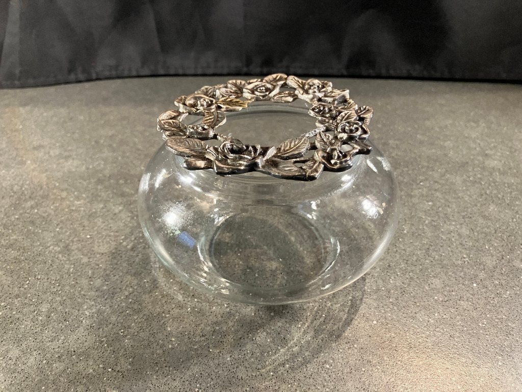 Vintage potpourri glas met tinnen deksel, Ophalen of Verzenden