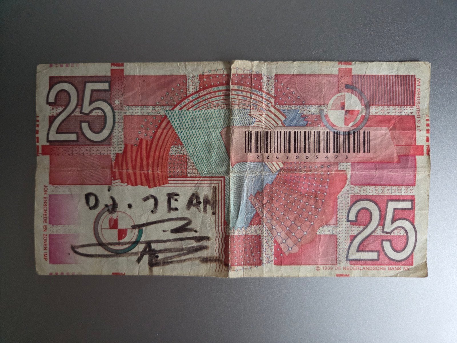Gesigneerd 25 Gulden biljet door DJ Jean (2000), Postzegels en Munten, Ophalen of Verzenden, Koningin Beatrix, Overige waardes