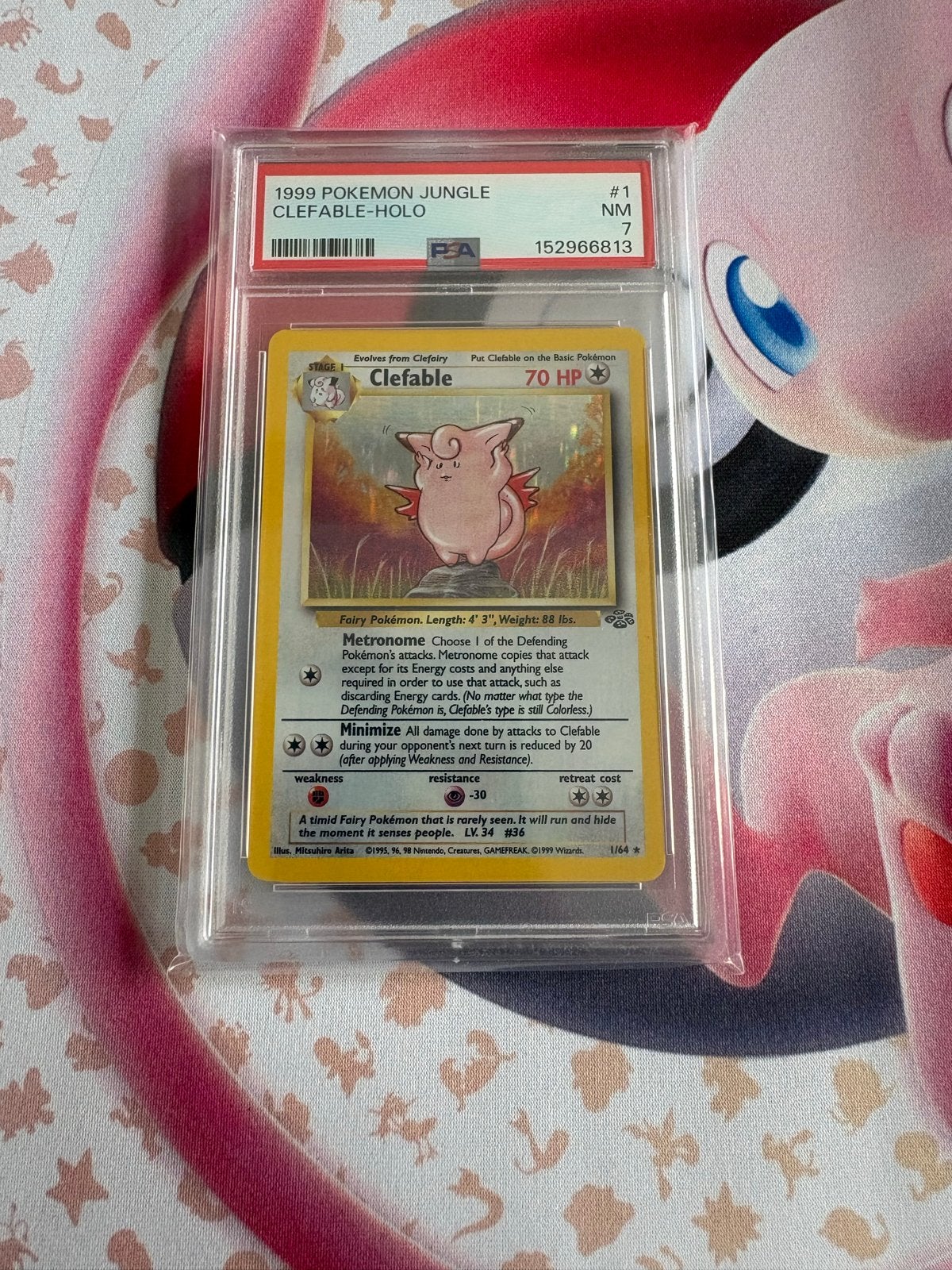 Pokémon Clefable Holo Jungle #1 PSA 7 NM, Ophalen of Verzenden, Zo goed als nieuw, Losse kaart, Foil