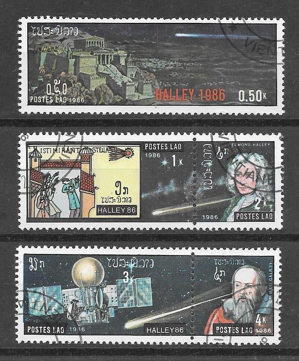 Laos 1986 Ruimtevaart - Halley, Postzegels en Munten, Verzenden, Gestempeld, Zuidoost-Azië