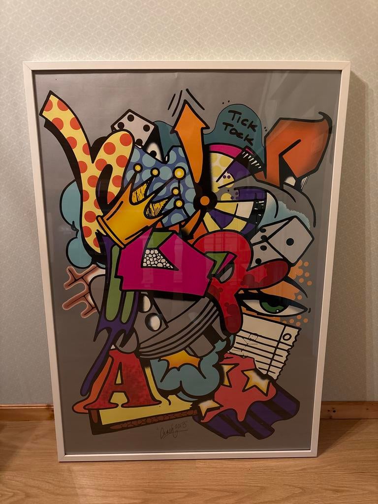 Modern Kunstwerk 'Tick Tock’ John ‘Crash' Matos - Kleurrijk, 1980 tot heden, Ophalen of Verzenden, Zo goed als nieuw, Prent