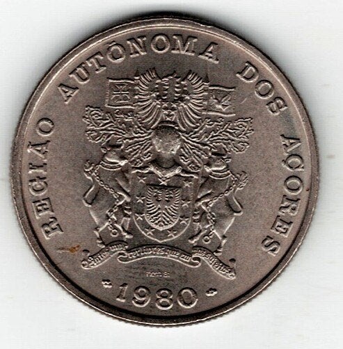 26-1672 Portugal, Azoren 25 escudo 1980, Ophalen of Verzenden, Overige landen, Losse munt
