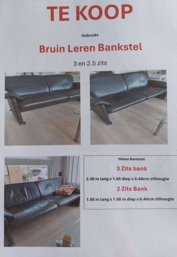 Leren bankstel: 2.5-zits en 3-zits banken in één koop, Ophalen