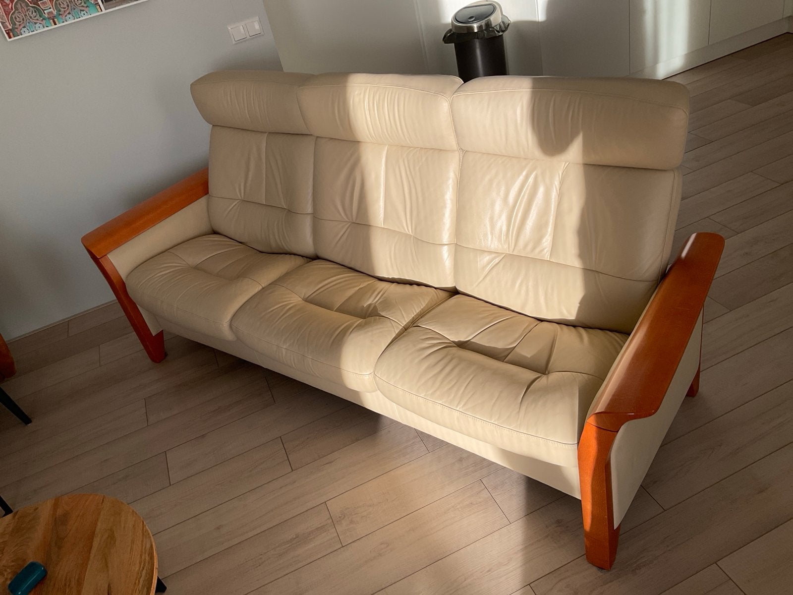 Leren 3-zitsbank  Stressless met relaxfunctie, Ophalen, Gebruikt, Driepersoons, 200 tot 250 cm