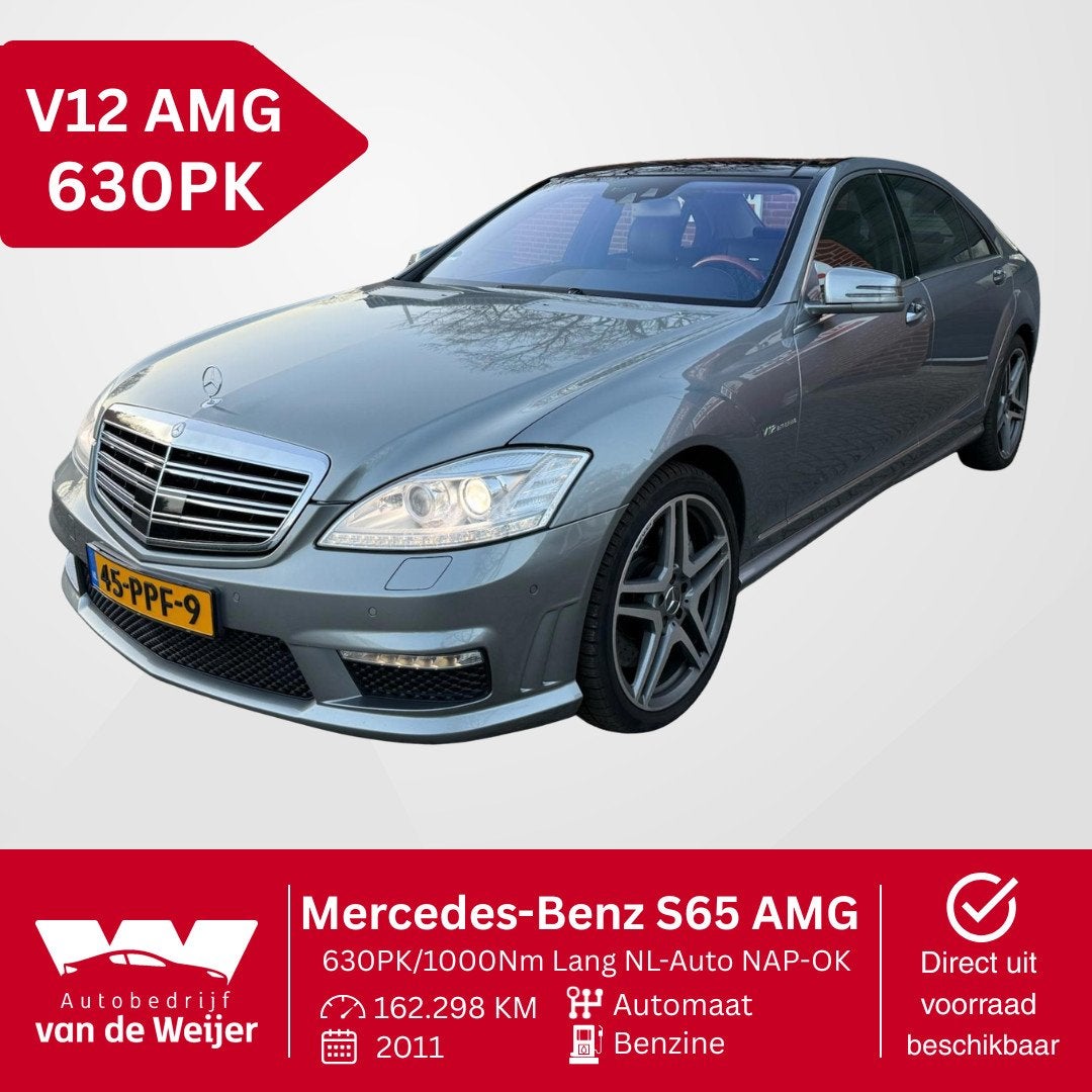 Mercedes-Benz S65 AMG 630PK/1000Nm! Lang NL-Auto! NAP-OK, Automaat, Euro 5, Gebruikt, Zwart