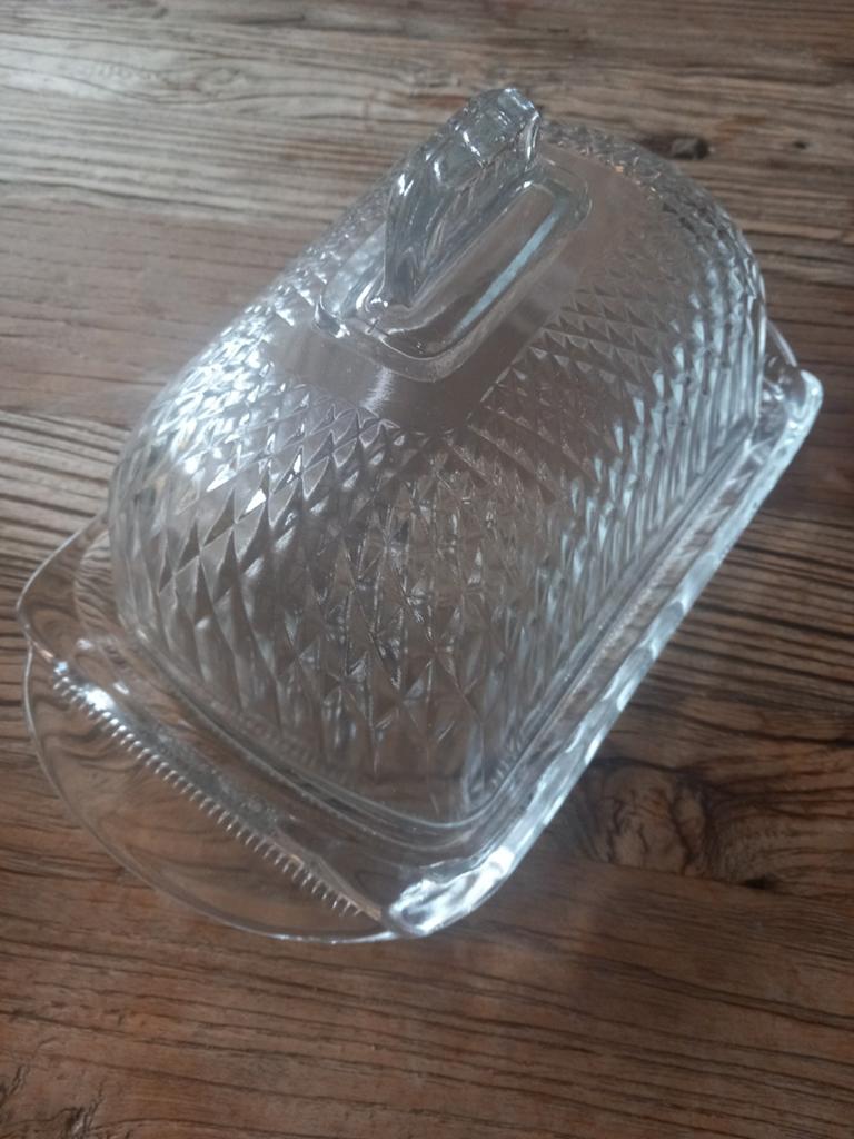 Glazen kaasstolp met ruitjespatroon-antiek, Ophalen, Overige typen, Overige stijlen, Glas
