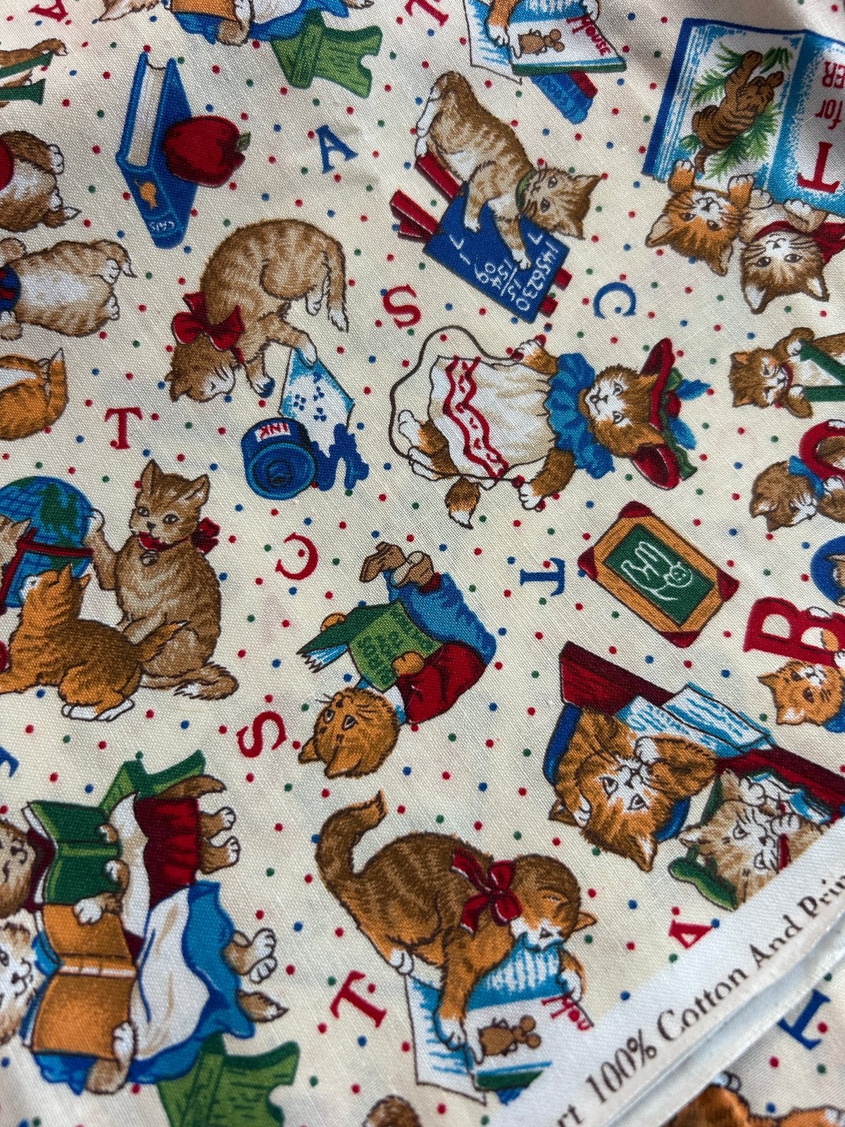 Vintage quilt katoen kittens/katten USA, Meerkleurig, Nieuw, Ophalen of Verzenden, 30 tot 120 cm