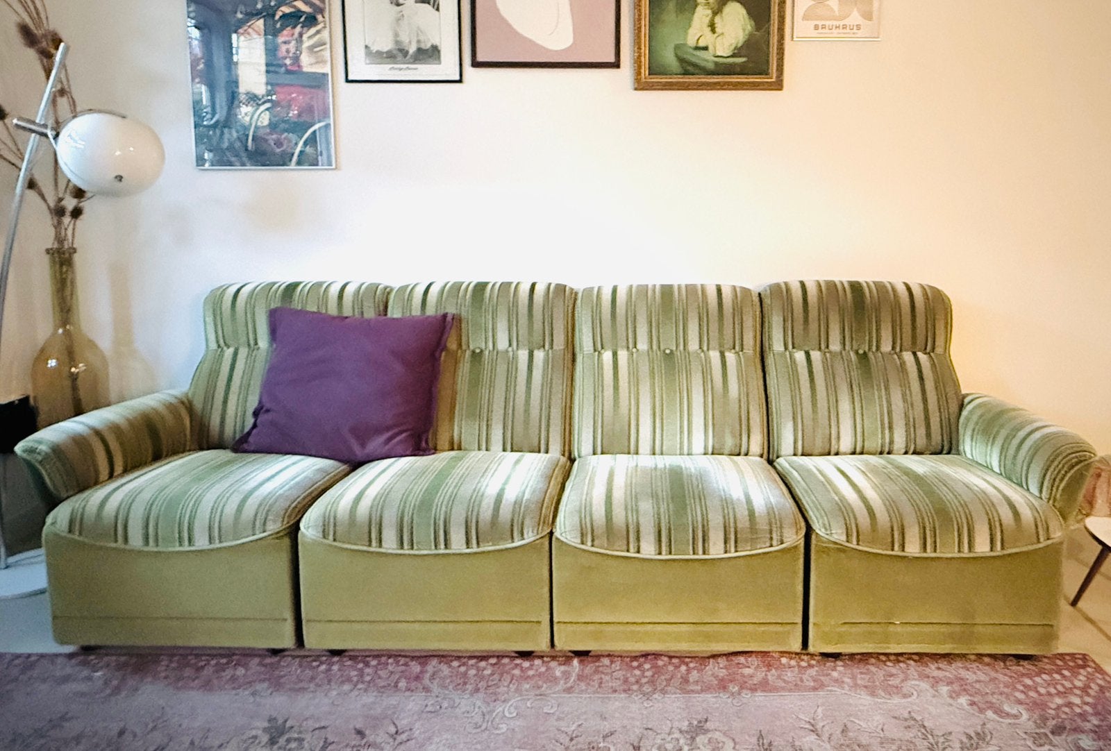 Vintage retro modulaire bank in diverse tinten groen, Ophalen, 250 tot 300 cm, Gebruikt, 75 tot 100 cm