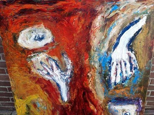 Mooie Kleurrijk schilderij Breed 100 Hoogte 100, Ophalen, Zo goed als nieuw, Schilderij, 100 tot 125 cm