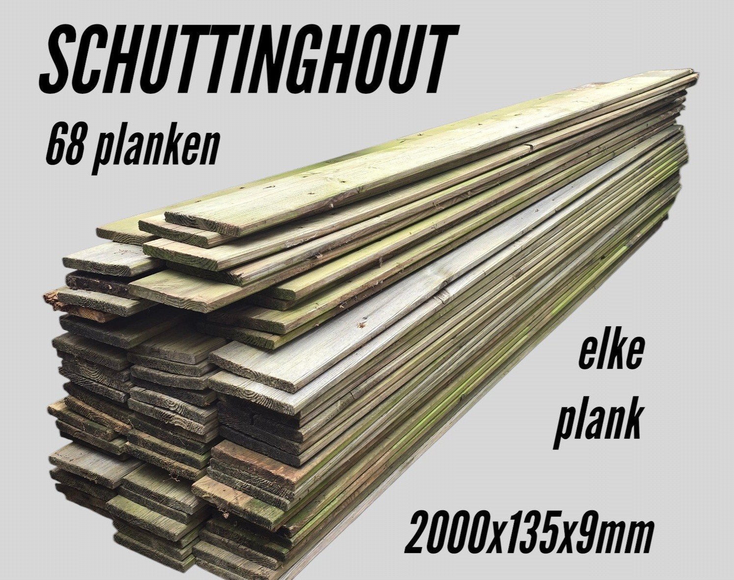Gebruikt schuttinghout 200x13,5x0,9cm - 68 planken, Tuin en Terras, Ophalen, Minder dan 3 meter, Hout, 1 tot 2 meter