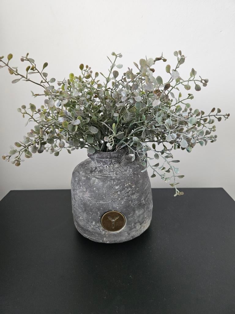 Brynxz vaas met kunstplantje - grijs/zwart, Ophalen of Verzenden, Gebruikt, Overige kleuren