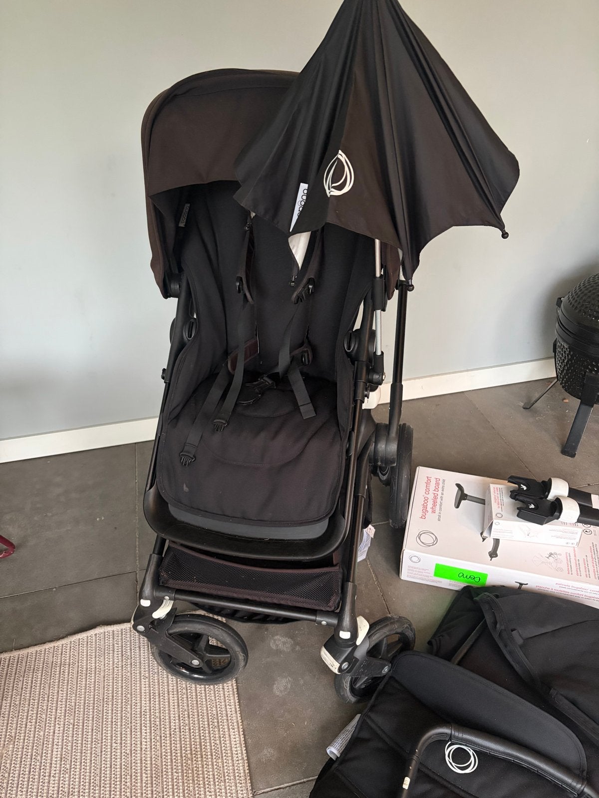 Bugaboo kinderwagen met meerijdplankje en Maxi-Cosi adapter, Kinderen en Baby's, Kinderwagen, Gebruikt, Ophalen of Verzenden, Duowagen