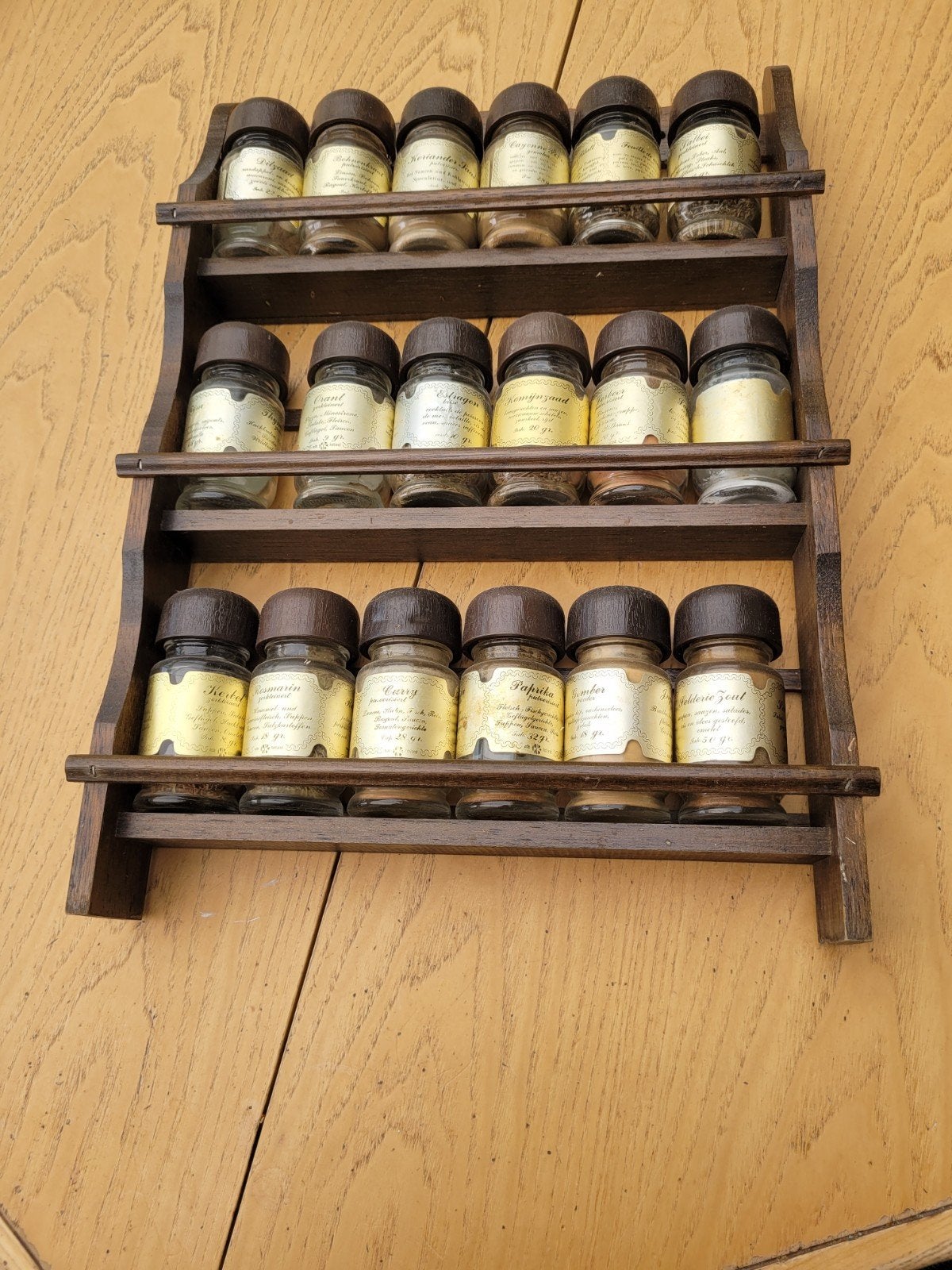 vintage bruin kruidenrek met originele potjes, Hout, Ophalen of Verzenden, Bruin, Overige typen