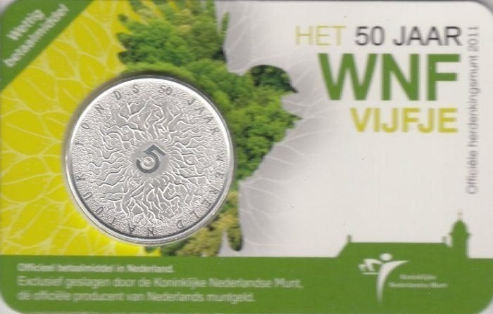 Nederland 5 euro WNF 50 Jaar Vijfje 2011 in coincard, Ophalen of Verzenden, Koningin Beatrix, Euro's, Setje