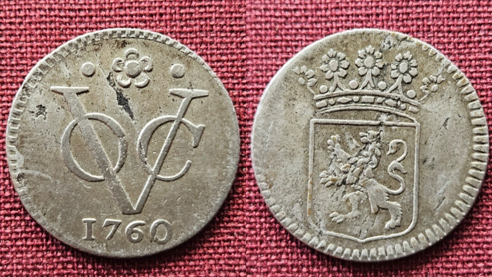 Zeldzame oude zilveren munt halve VOC duit Holland 1760, Postzegels en Munten, Munten | Nederland, Ophalen of Verzenden, Vóór koninkrijk