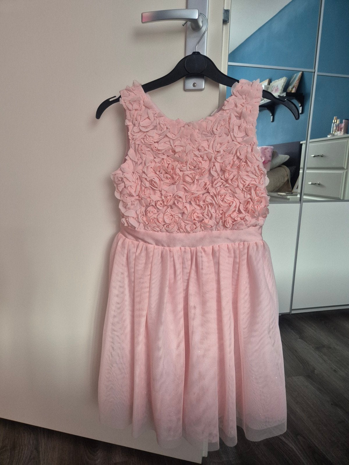 H&M Roze Jurk met Bloemen en Tule - Maat 134 (8-9 jaar), Ophalen of Verzenden, Zo goed als nieuw, H&M, Meisje