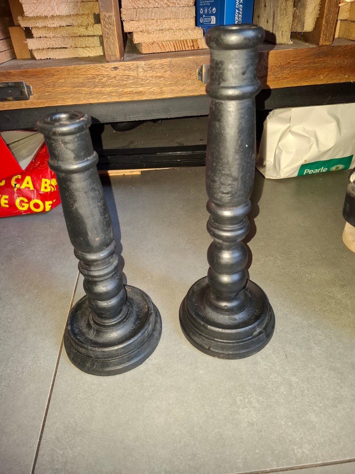 2 zwarte kandelaars, Ophalen of Verzenden, Gebruikt
