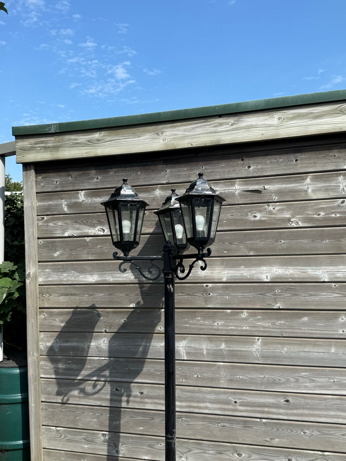 Klassieke staande buitenlamp met 3 lantaarns, Ophalen, Gebruikt, Minder dan 50 watt, Staande lamp
