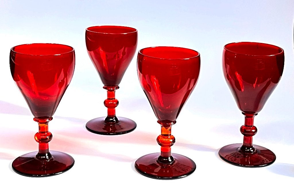 4x Goldrubingglas robijnroodglas ca.1840 in perfecte staat, Ophalen of Verzenden