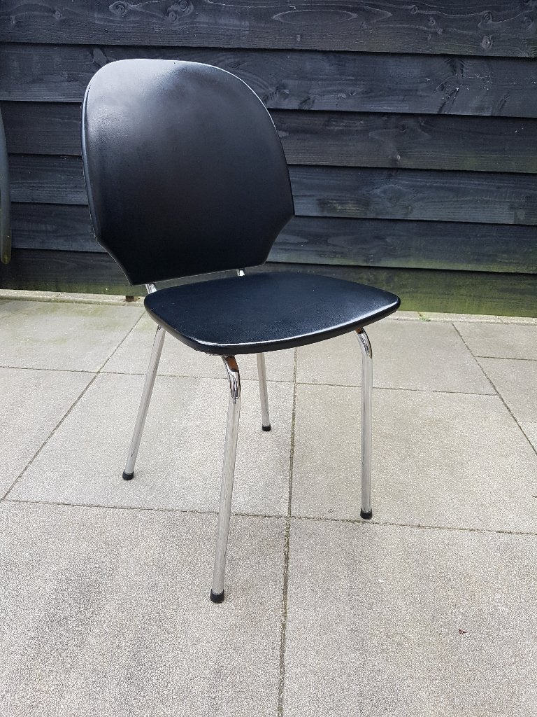 Buisframe Stoel - Zwart Skai & Chroom - Vintage jaren 60-70, Huis en Inrichting, Stoelen, Ophalen, Gebruikt, Zwart, Vintage