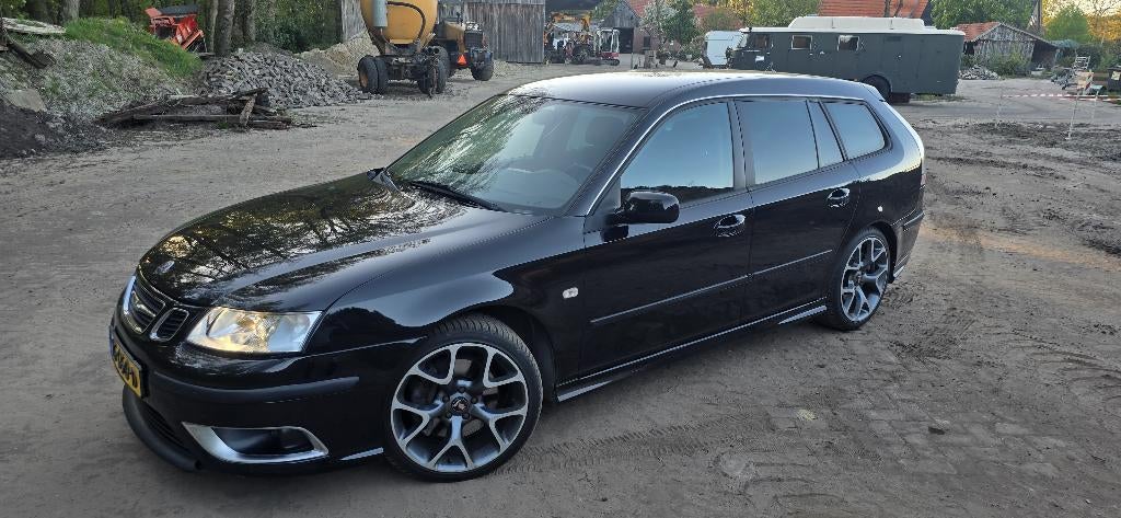 Saab 9-3 2.8 Turbo V6 Sport Estate Aero 2007 Zwart, Auto's, Saab, Euro 5, Automatische klimaatregeling, Zwart, Zwart