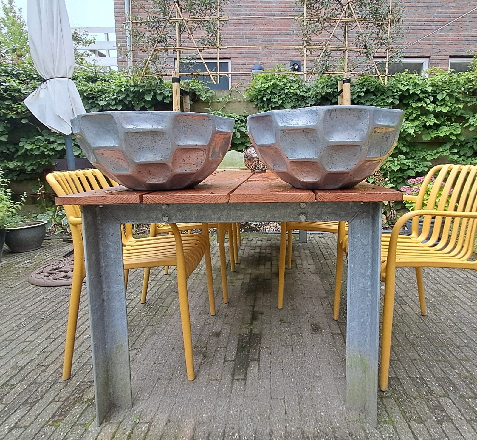 Lichtgewicht Kunststof Bloembak Grijs Metallic - Ø48cm H18cm, Ophalen, Kunststof, Rond, Nieuw