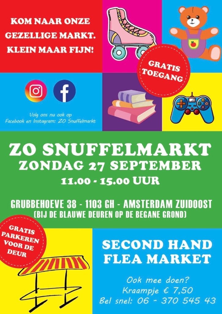 ZO Snuffelmarkt 27 sept Bijlmer Rommelmarkt Amsterdam Flea, Ophalen, Gebruikt