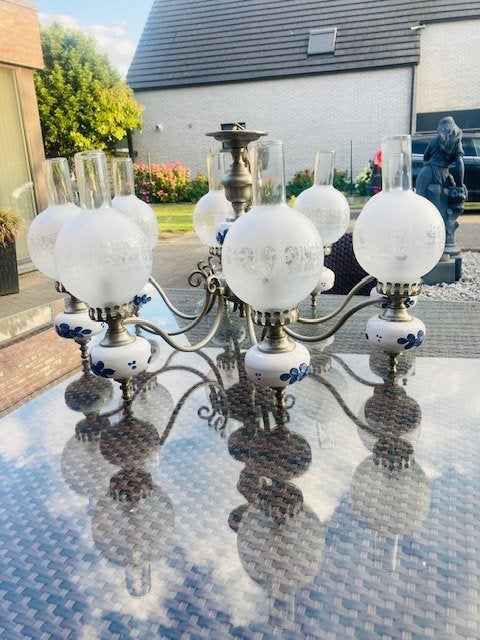 vintage kroon en balkluchter, Ophalen, Zo goed als nieuw, Vintage delfts blauw, E14 (klein)