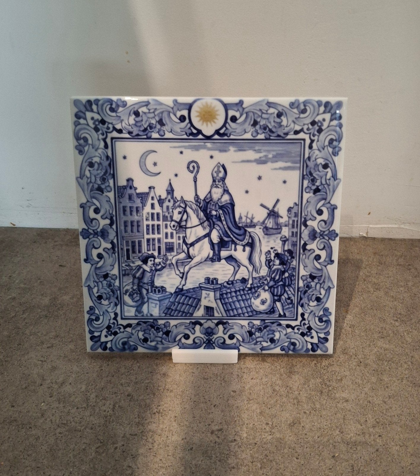 Keramische decoratie tegel Sinterklaas 15x15 cm met houder, Ophalen of Verzenden