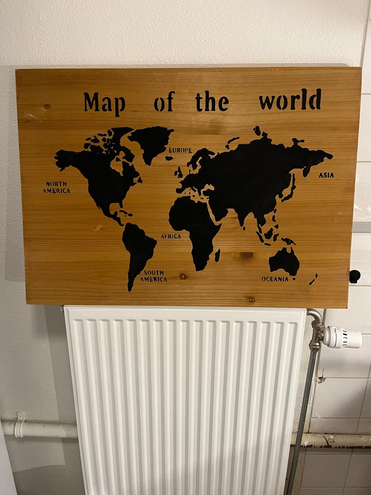 Houten Wereldkaart Wanddecoratie - Map of the World, Huis en Inrichting, Gebruikt, Hout, Ophalen of Verzenden, Bruin
