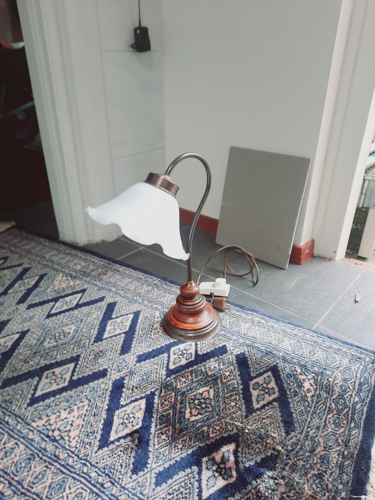 Vintage schemerlamp met porseleinen kap, Ophalen of Verzenden
