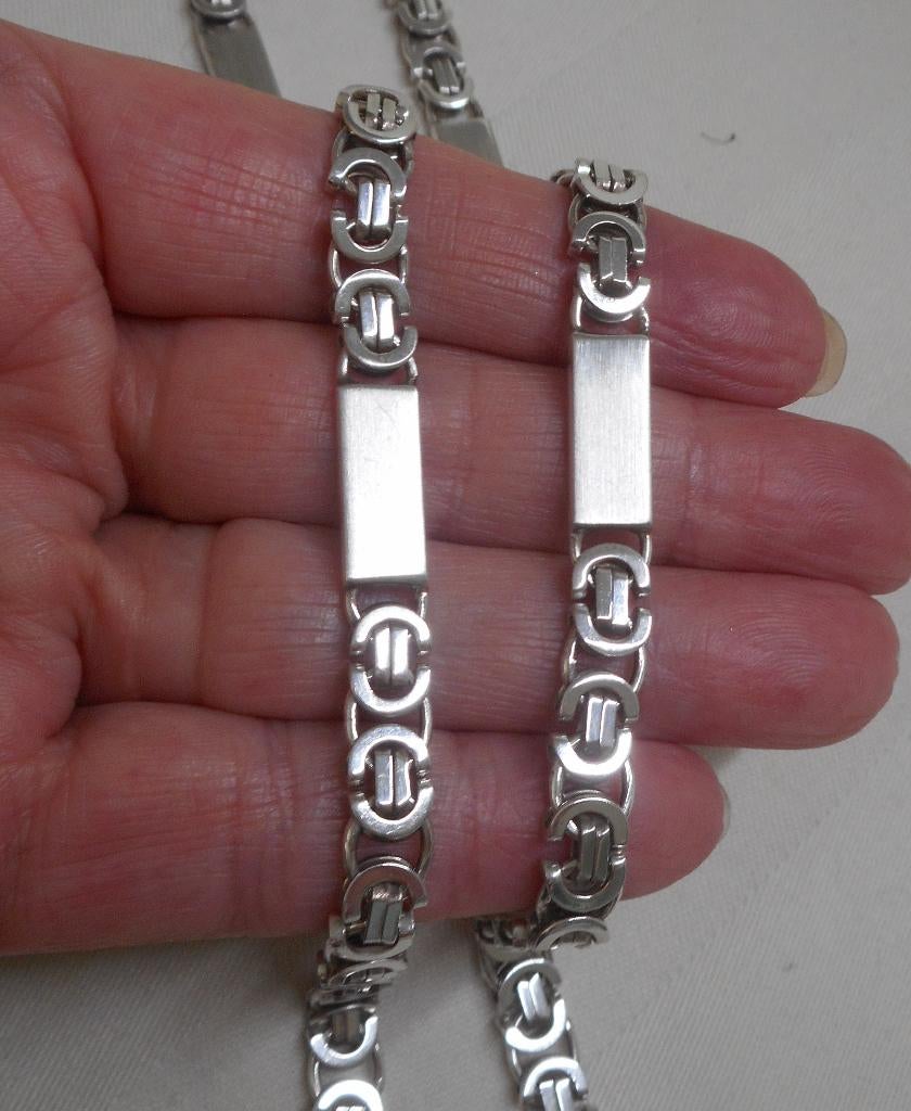 Zilveren koningsketting platte schakel nr.1482, Sieraden, Tassen en Uiterlijk, Kettingen, Verzenden, Zo goed als nieuw, Zilver