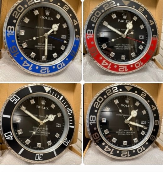Diverse ROLEX Wandklokken 35 cm RVS, Ophalen of Verzenden, Nieuw, Analoog, Wandklok