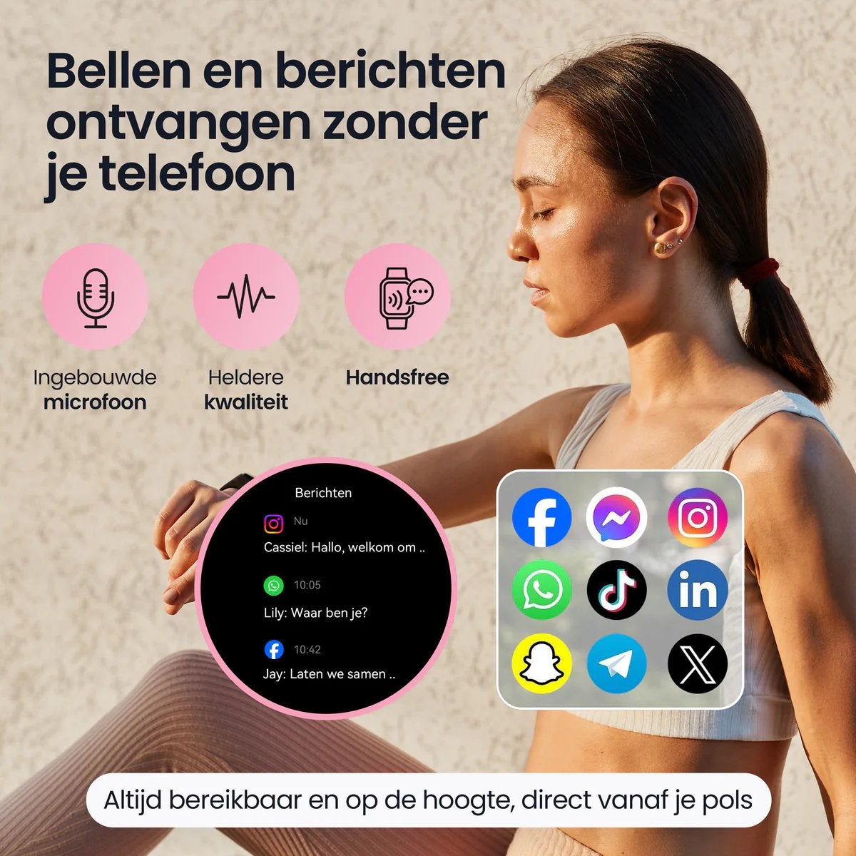 Dames Smartwatch Nieuw in Doos - Zwart of Goudkleurig Bandje, Ophalen, Afstand, Zwart, Nieuw