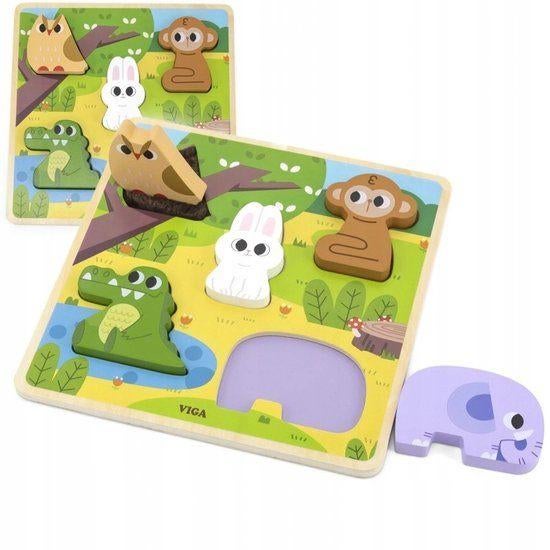 Houten Puzzel Dierenbos, Van hout, Minder dan 10 stukjes, 6 maanden tot 2 jaar, Ricardo@dutchagrosolutions.nl
