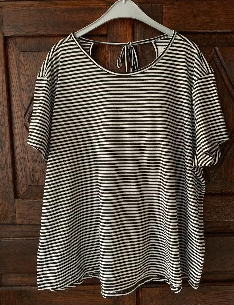 Zwart-wit gestreepte top, shirt open rug; Tchibo; 48 / 50, Kleding | Dames, Ophalen of Verzenden, Zo goed als nieuw, Zwart, Shirt of Top