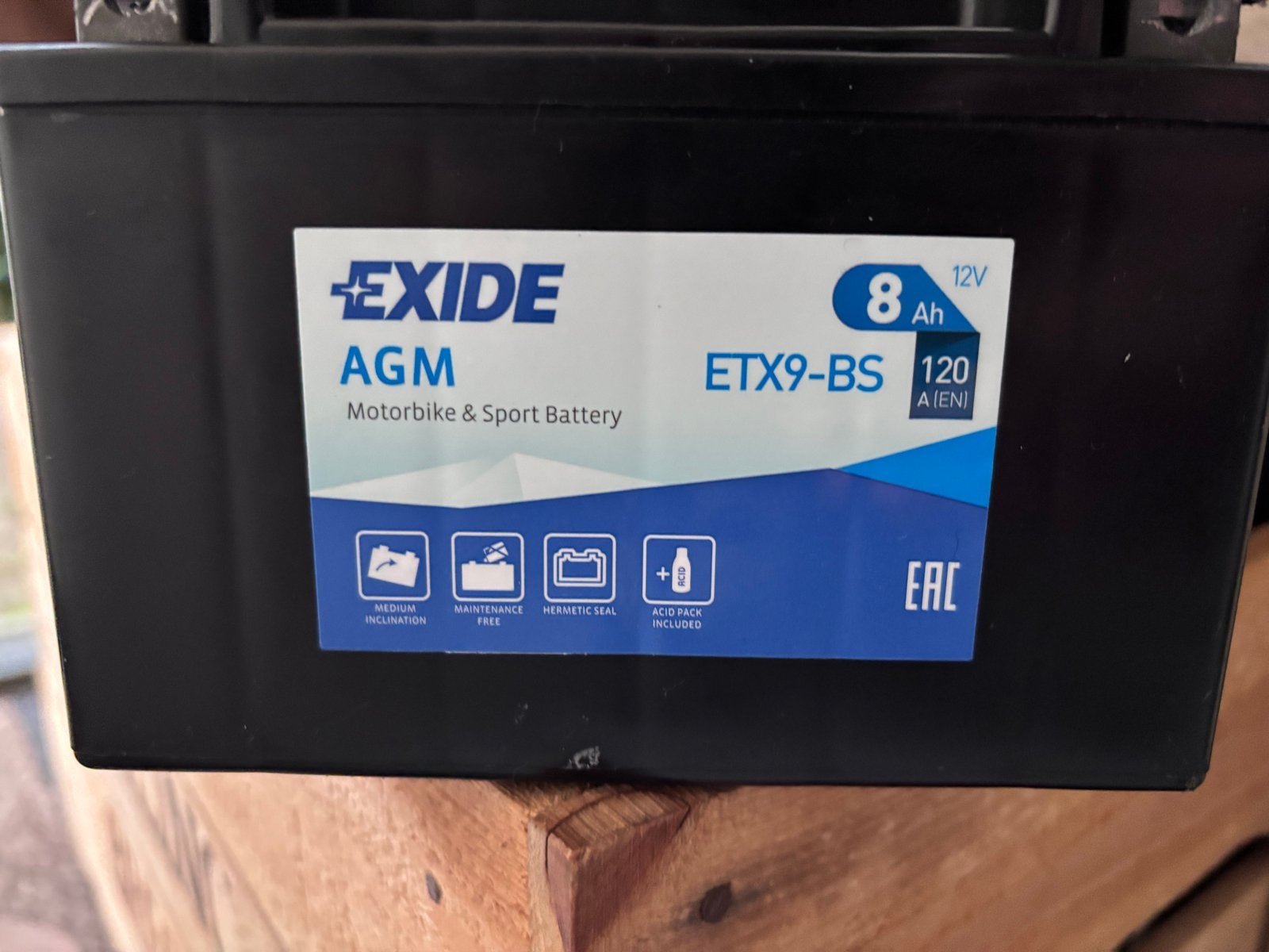Exide AGM ETX9-BS 12V 8Ah Motorfiets & Sport Accu, Ophalen, Gebruikt