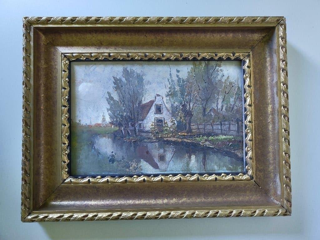 Vintage Europees landschapsschilderij – olieverf, Ophalen