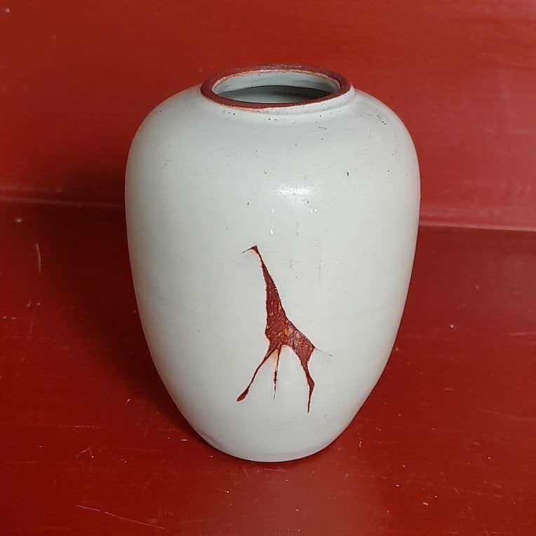 Vaasje met giraffe, Gebruikt, Wit, 9 cm, Ophalen of Verzenden