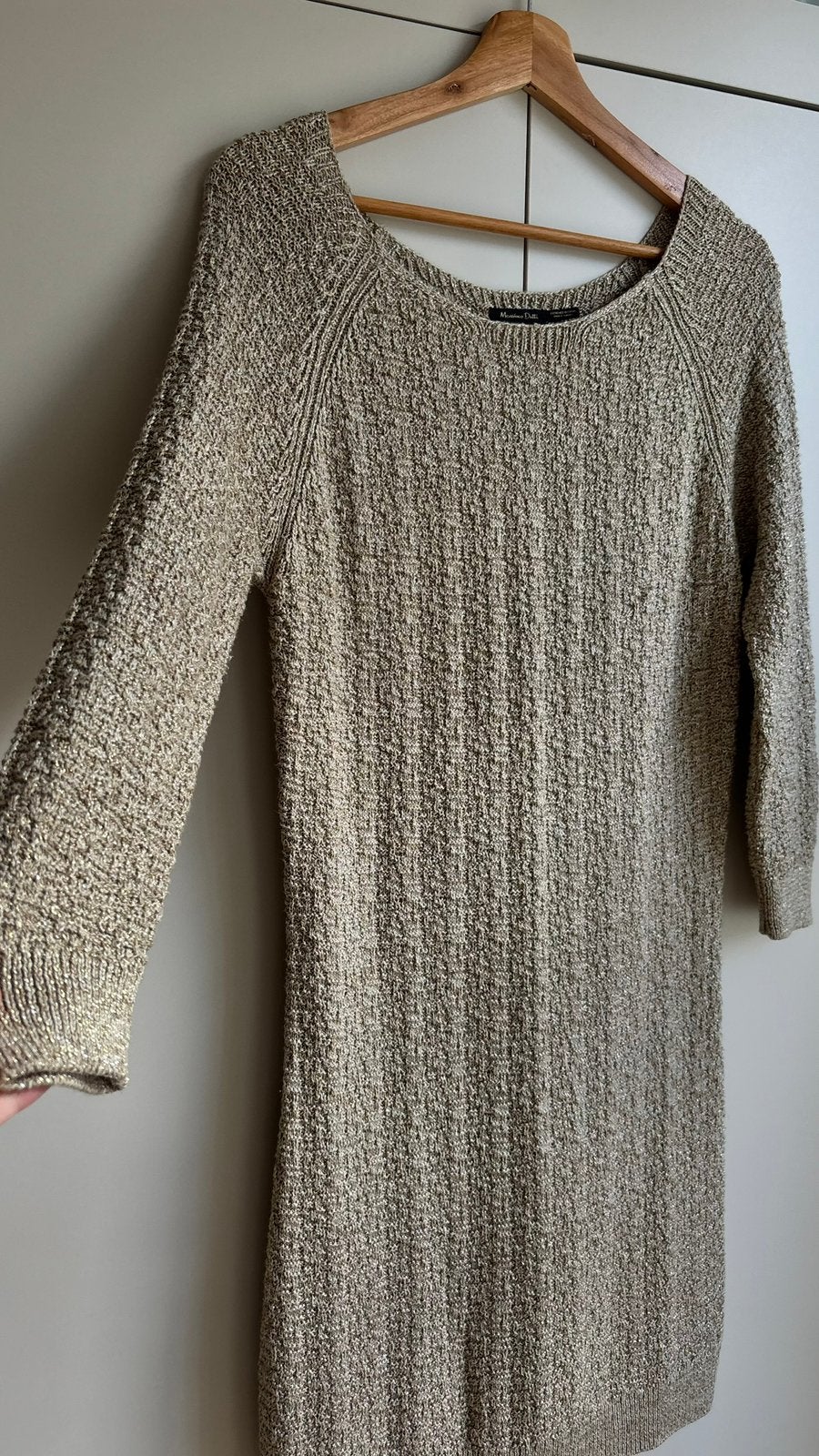 Massimo Dutti gebreide jurk goud maat M, Maat 38/40 (M), Beige, Ophalen of Verzenden, Gedragen